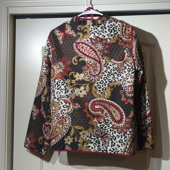 Alfred Dunner Brown/Tan/Red Lightweight Stitched Open Front Jacket Women's Sz 10 - Picture 4 of 8